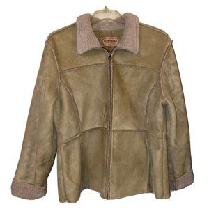 Aeropostale Jacket Sz XL Faux Suede Tan Full Zip Long Sleeves Collared Pockets